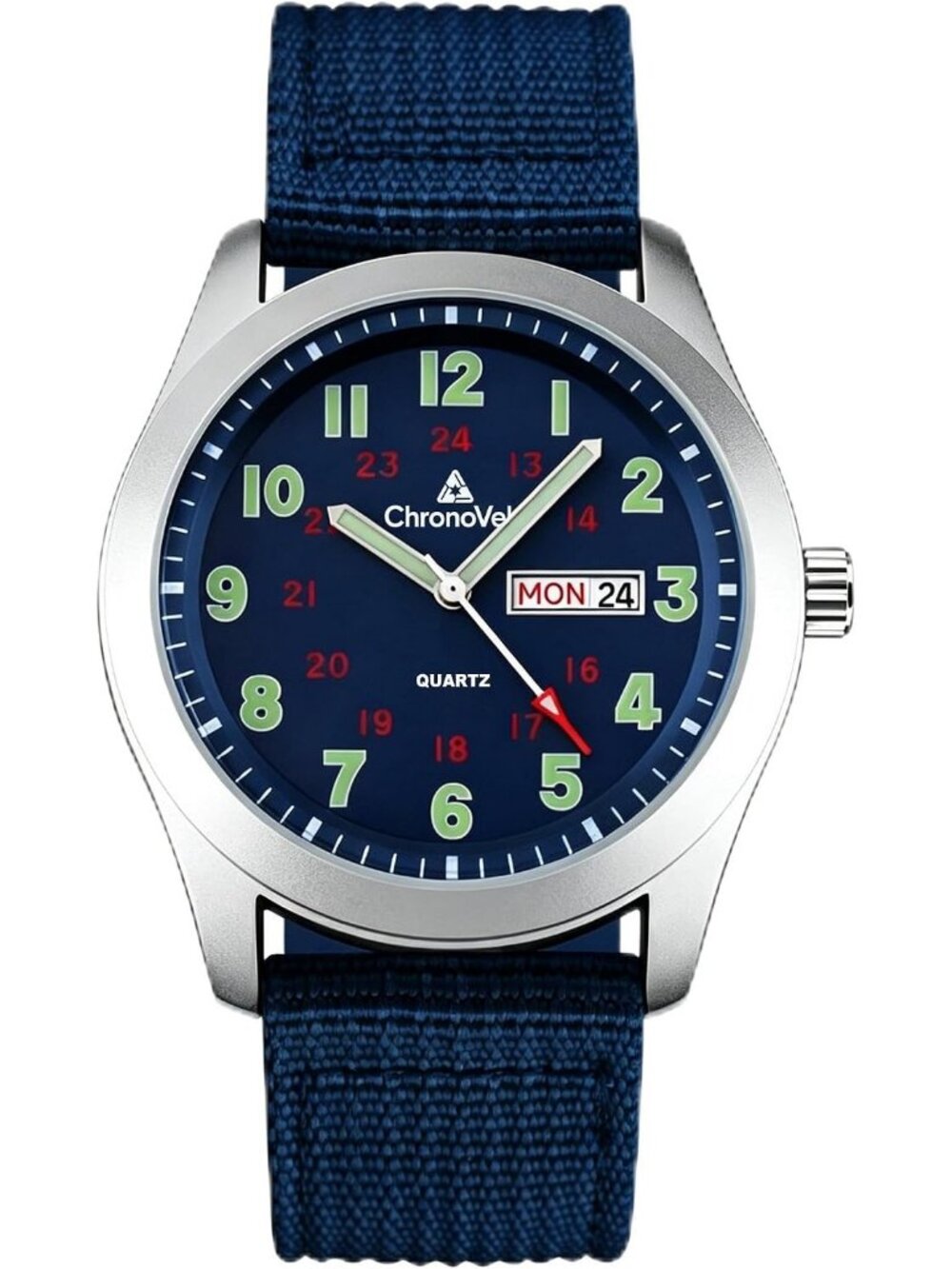 Men's Blue Military Dial Durable Nylon Strap Date Display Casual Wrist Watches